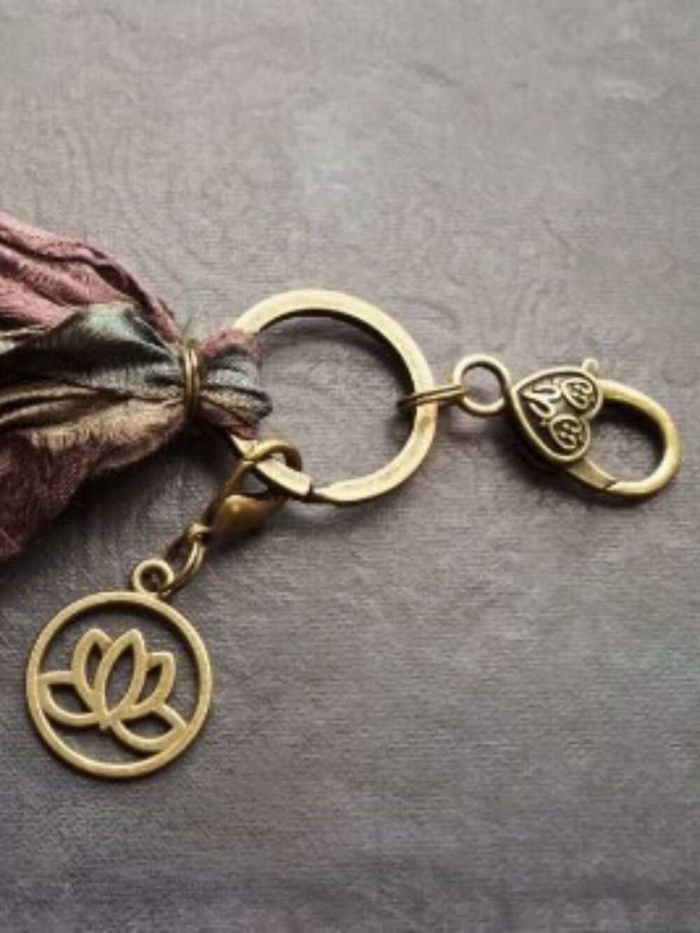 Boho Sari Silk Tassel Keychain Detachable Lotus Charm Recycled Fabric Charm - Picture 3 of 5